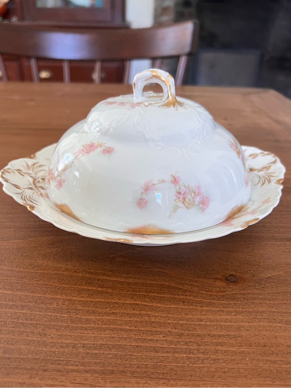 Haviland Limoges Porcelain Schleiger ?525 Pink Gold Floral Covered Butter Dish